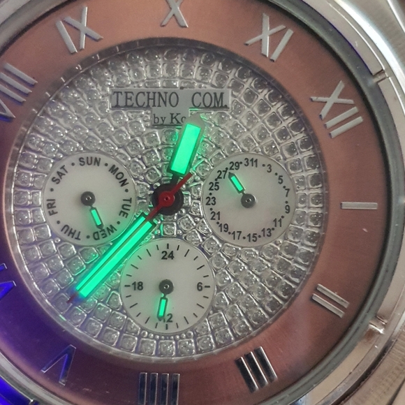 Techno.Com by KC Silver/Goldtone Diamond Leather Men's Watch w/Day,Date,24hrDial - Picture 3 of 6